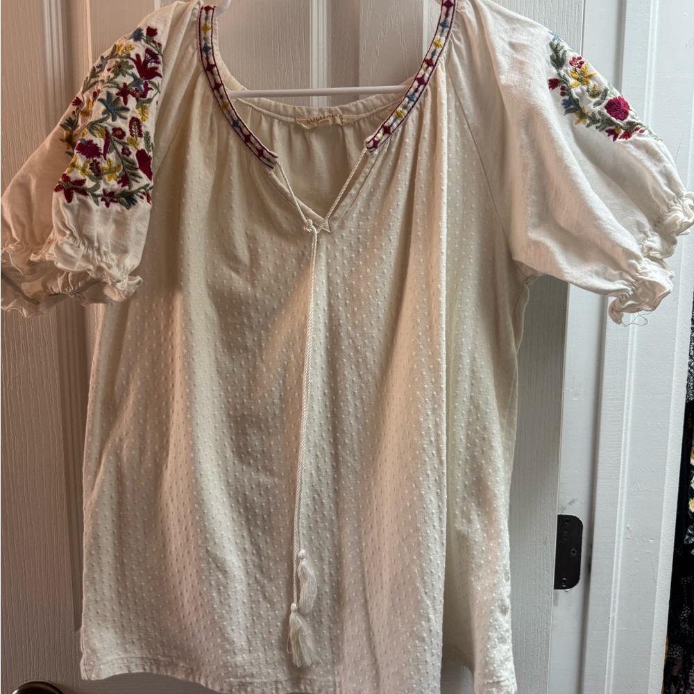 Solitaire Cream Tunic with Multicolor Floral Embroidery